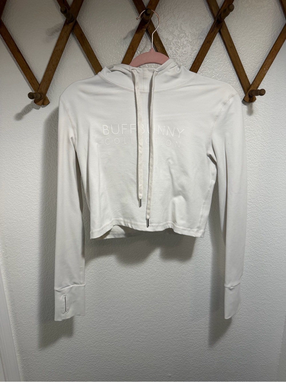 Buffbunny Collection Cream Cropped Hoodie with Subtle Logo Detail